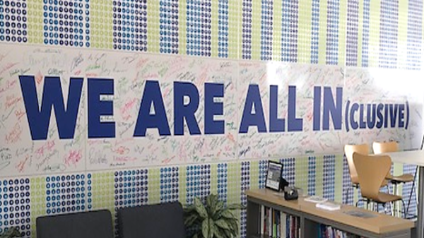 Inclusion and Diversity Wall with Signatures at Baxter HQ